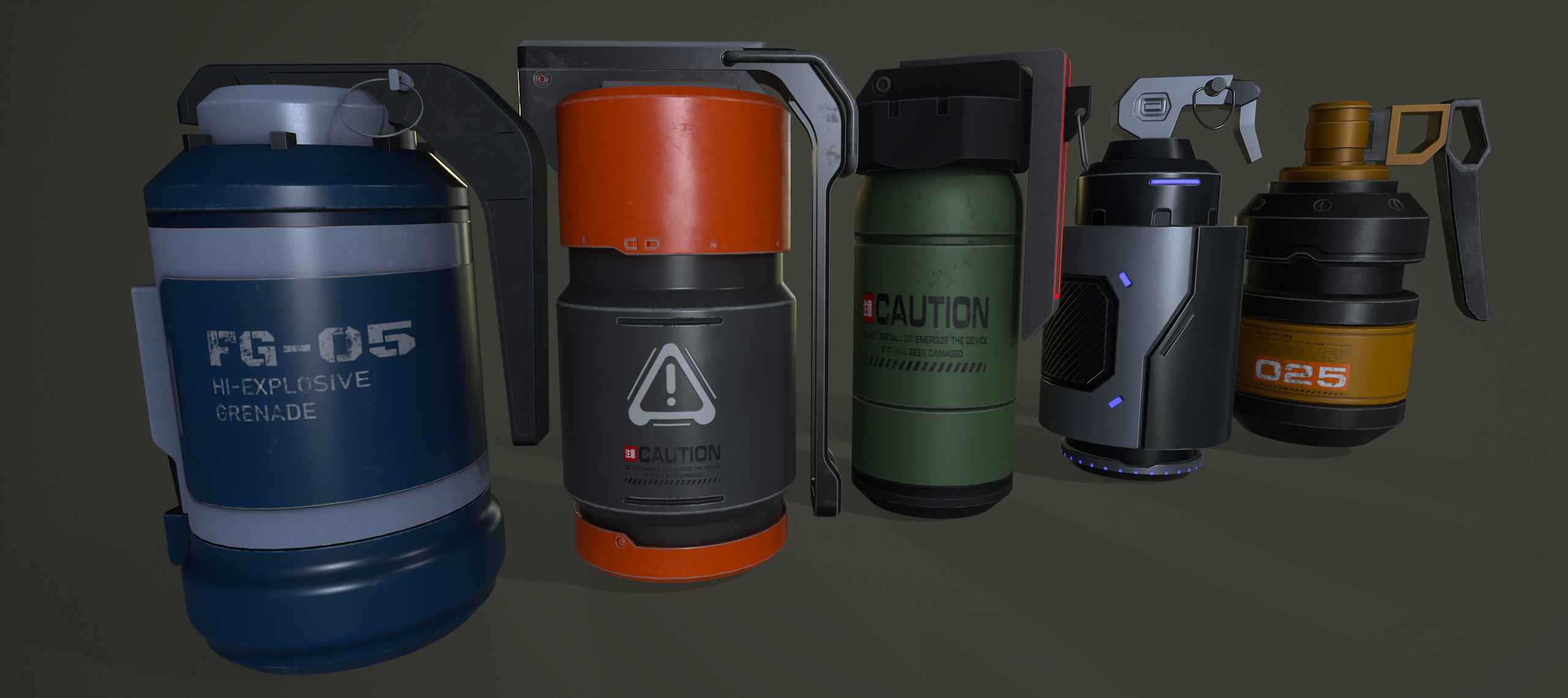 Sci-fi grenades pack set vol 1 Low-poly 3D model_4