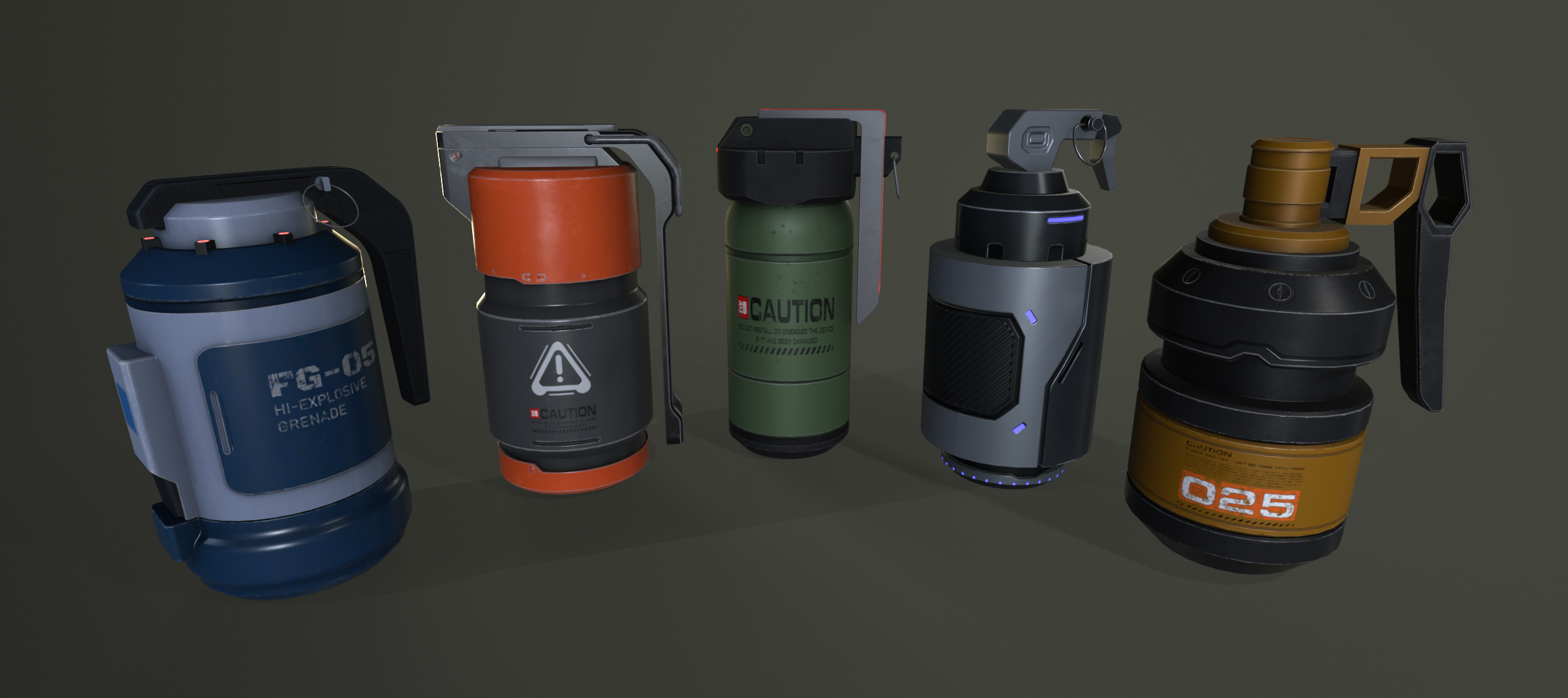 Sci-fi grenades pack set vol 1 Low-poly 3D model_3