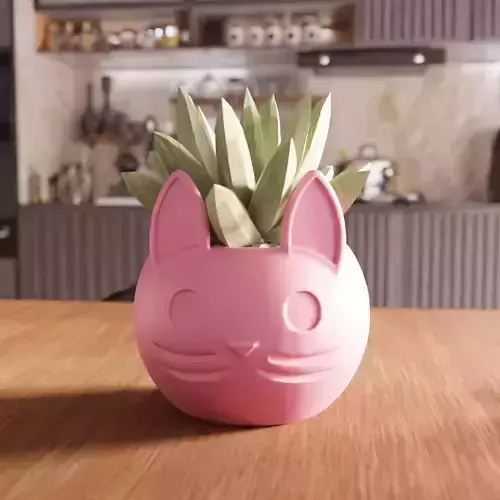 Cat Planter STL File - 067