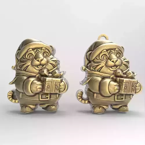 cartoon tiger santa with gift decor 