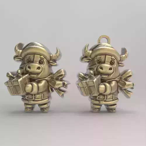 cartoon cow santa with gift decor 