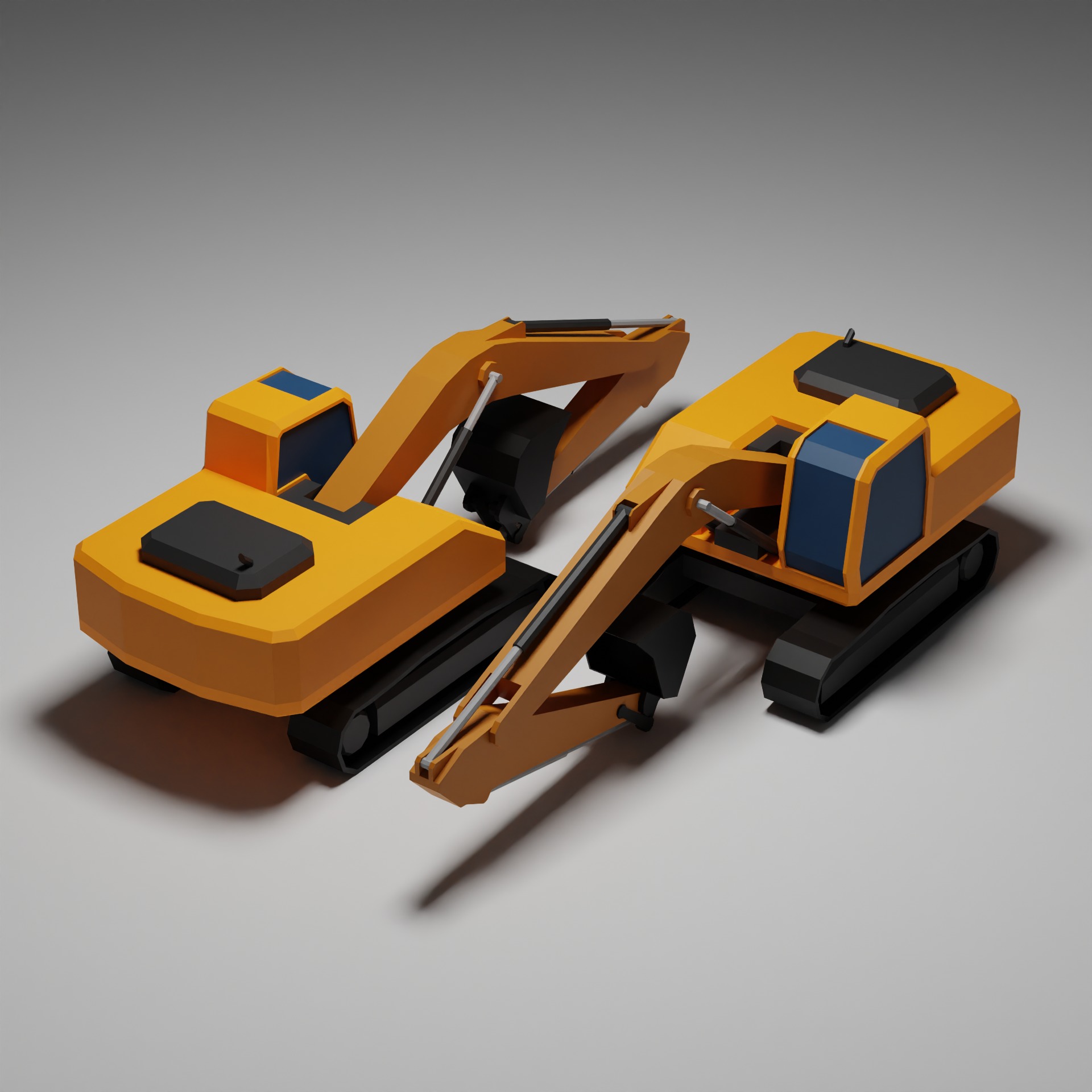 Simple Low Poly Construction Vehicles 3D model_3