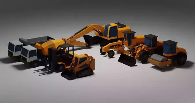 Simple Low Poly Construction Vehicles 3D model