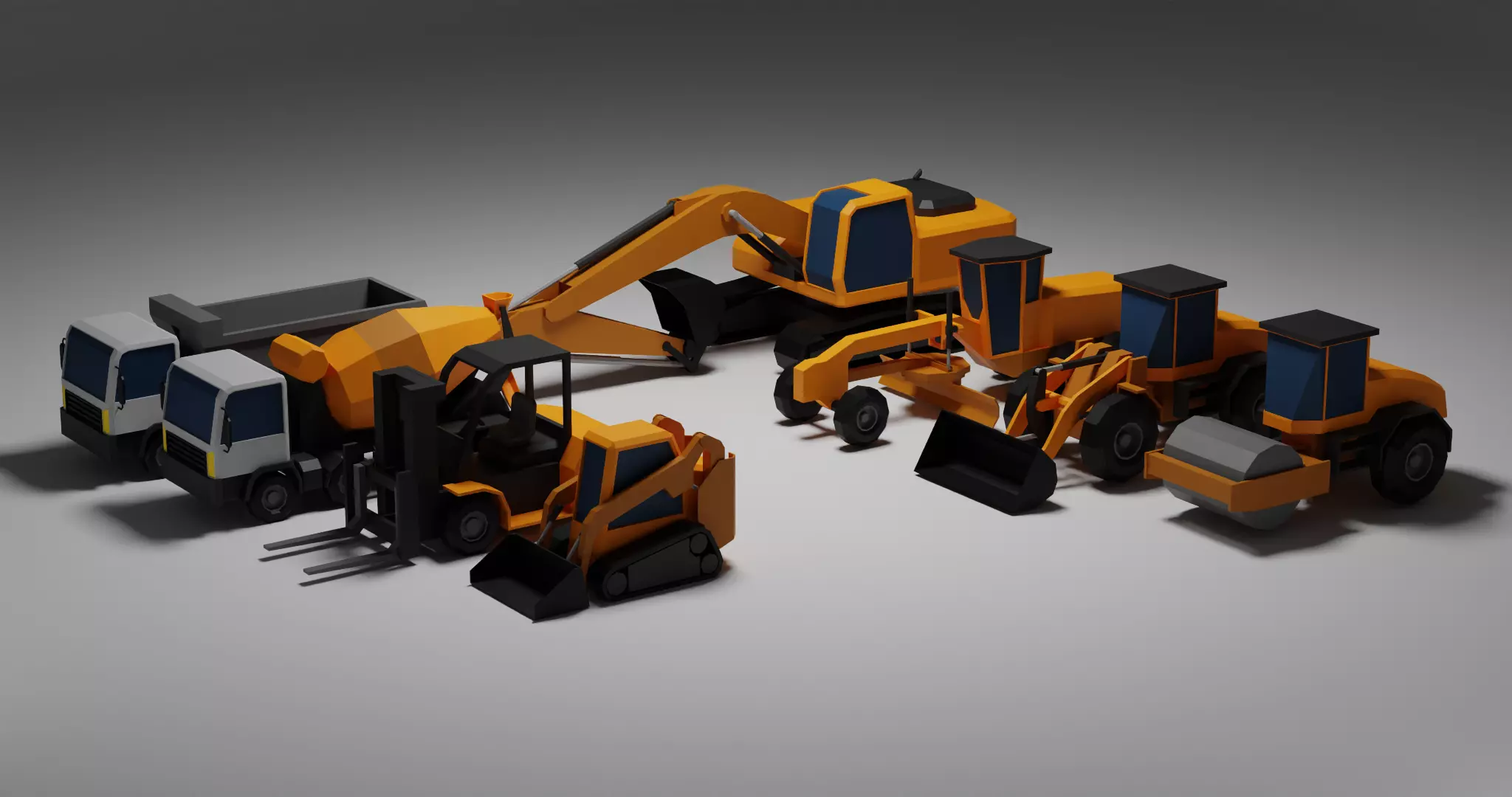 Simple Low Poly Construction Vehicles 3D model_0
