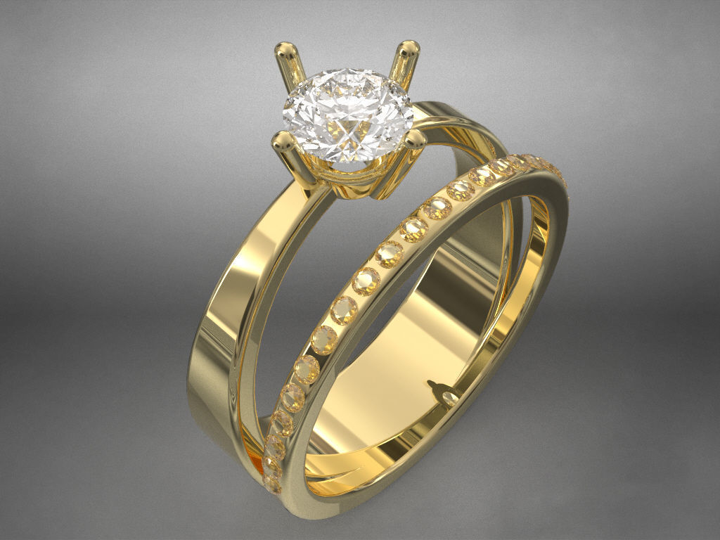 2 in 1 modern ring with stone  3D print model_1