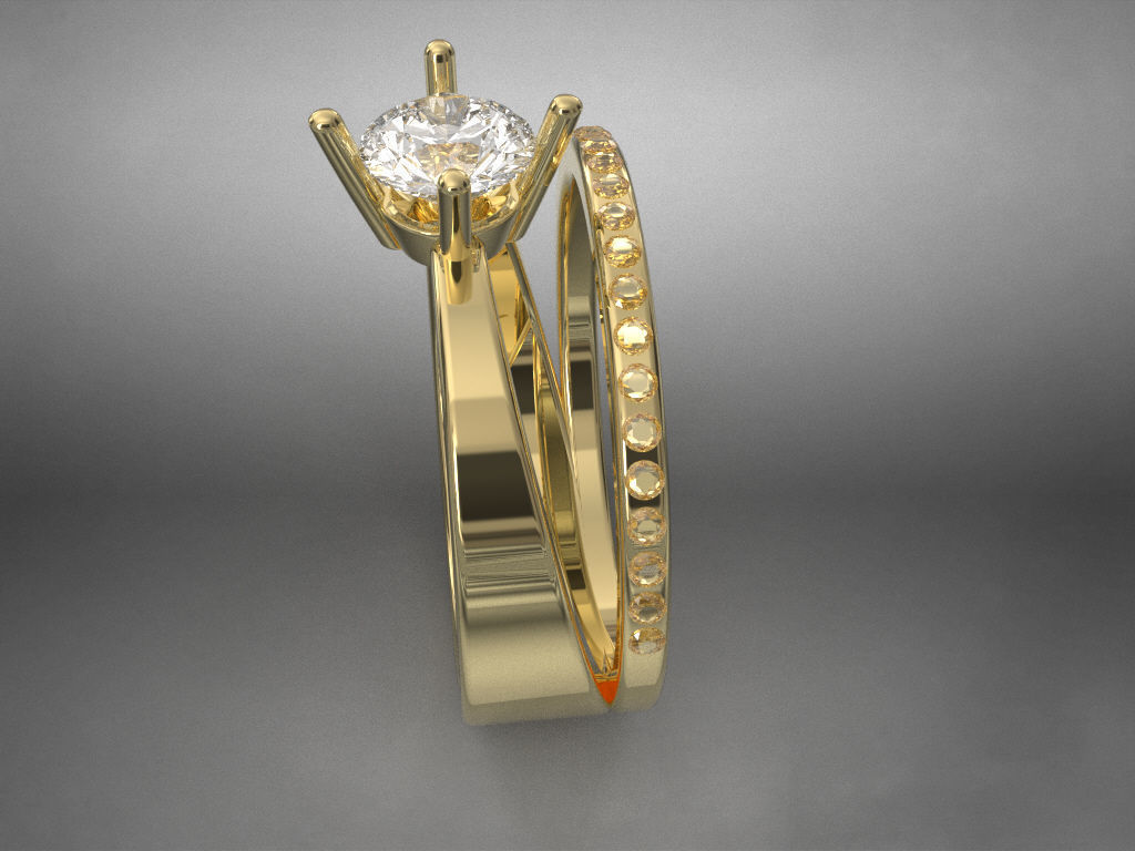 2 in 1 modern ring with stone  3D print model_3