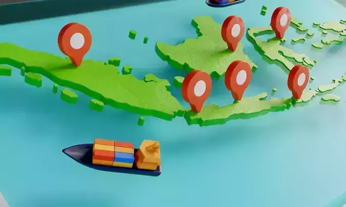 3D Indonesia Map with Pin Location Mark