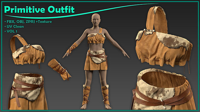 primitive female outfit with texture 3D model