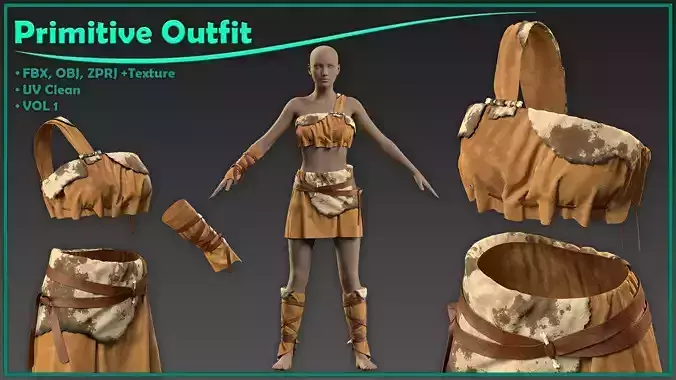 primitive female outfit with texture 3D model