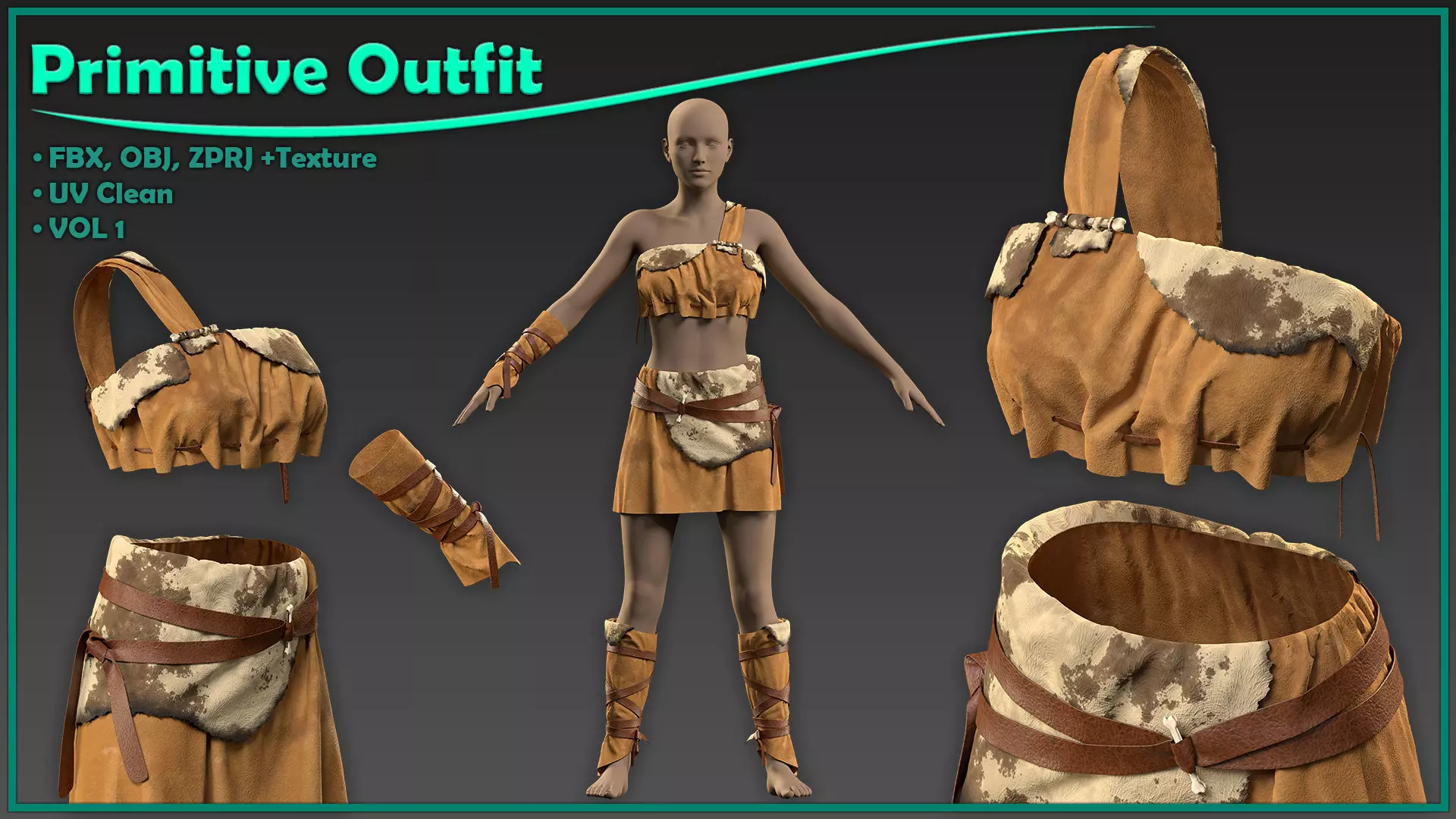 primitive female outfit with texture 3D model_0