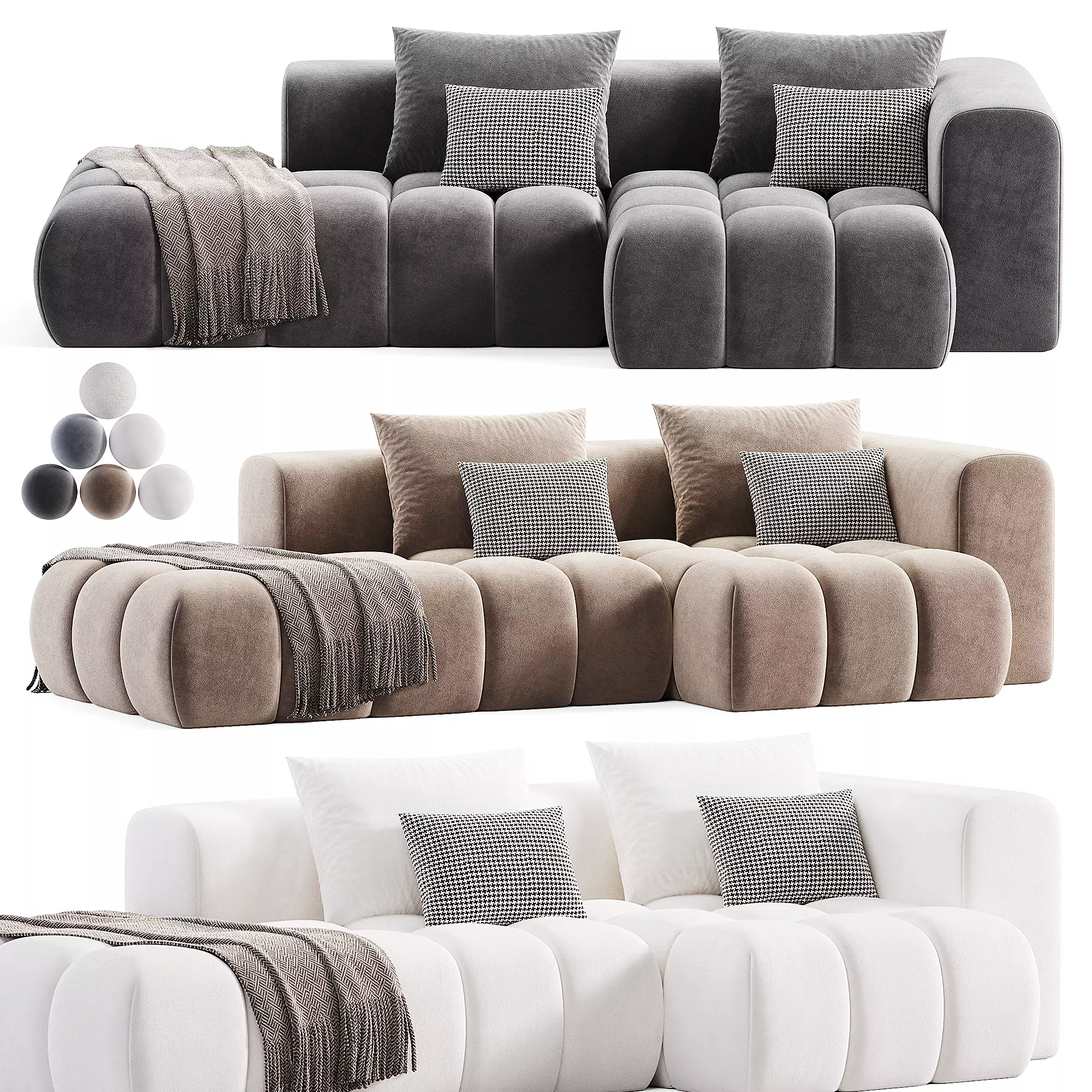 Miranda boucle side chaise sofa Low-poly 3D model_0