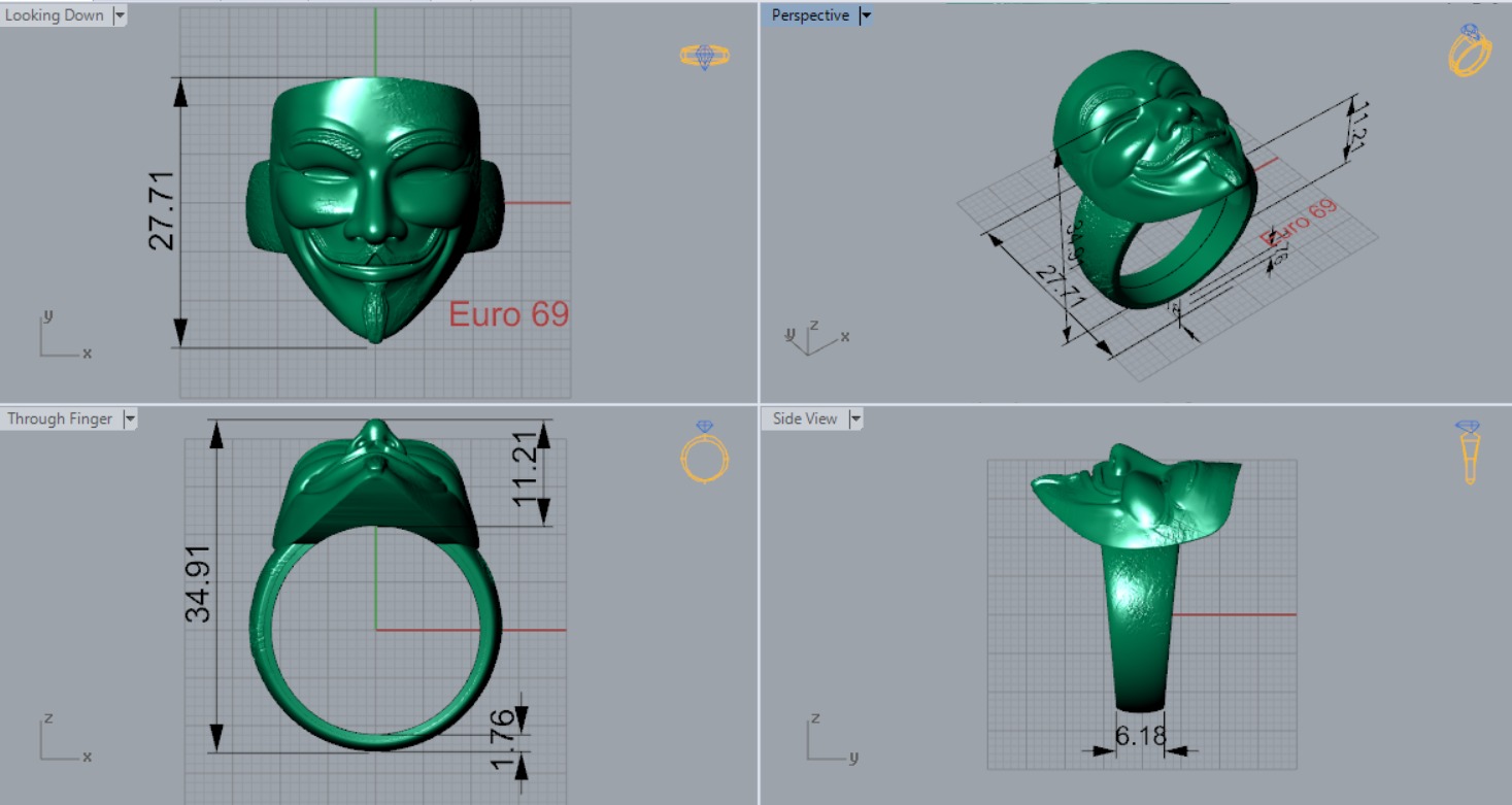 Cuff ring with face design model gr0027 3D print model_5