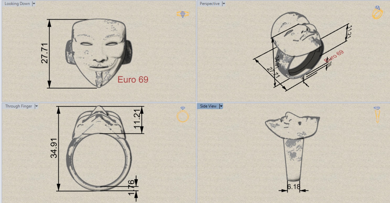 Cuff ring with face design model gr0027 3D print model_20