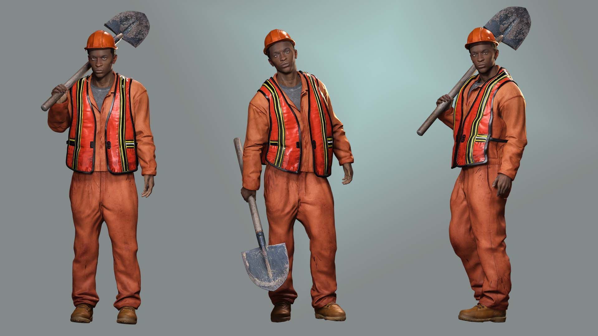 Realistic Construction Worker in Safety Gear Low-poly 3D model_2