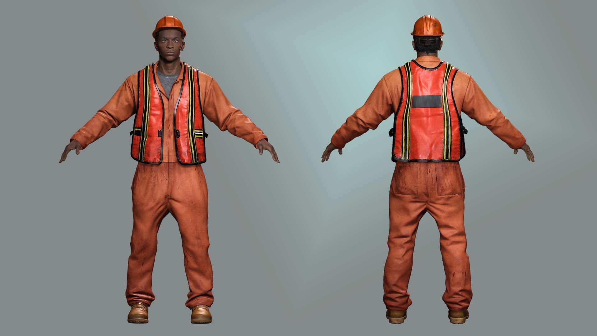 Realistic Construction Worker in Safety Gear Low-poly 3D model_1