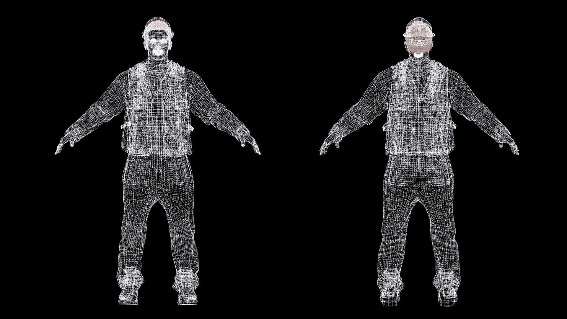 Realistic Construction Worker in Safety Gear Low-poly 3D model_9