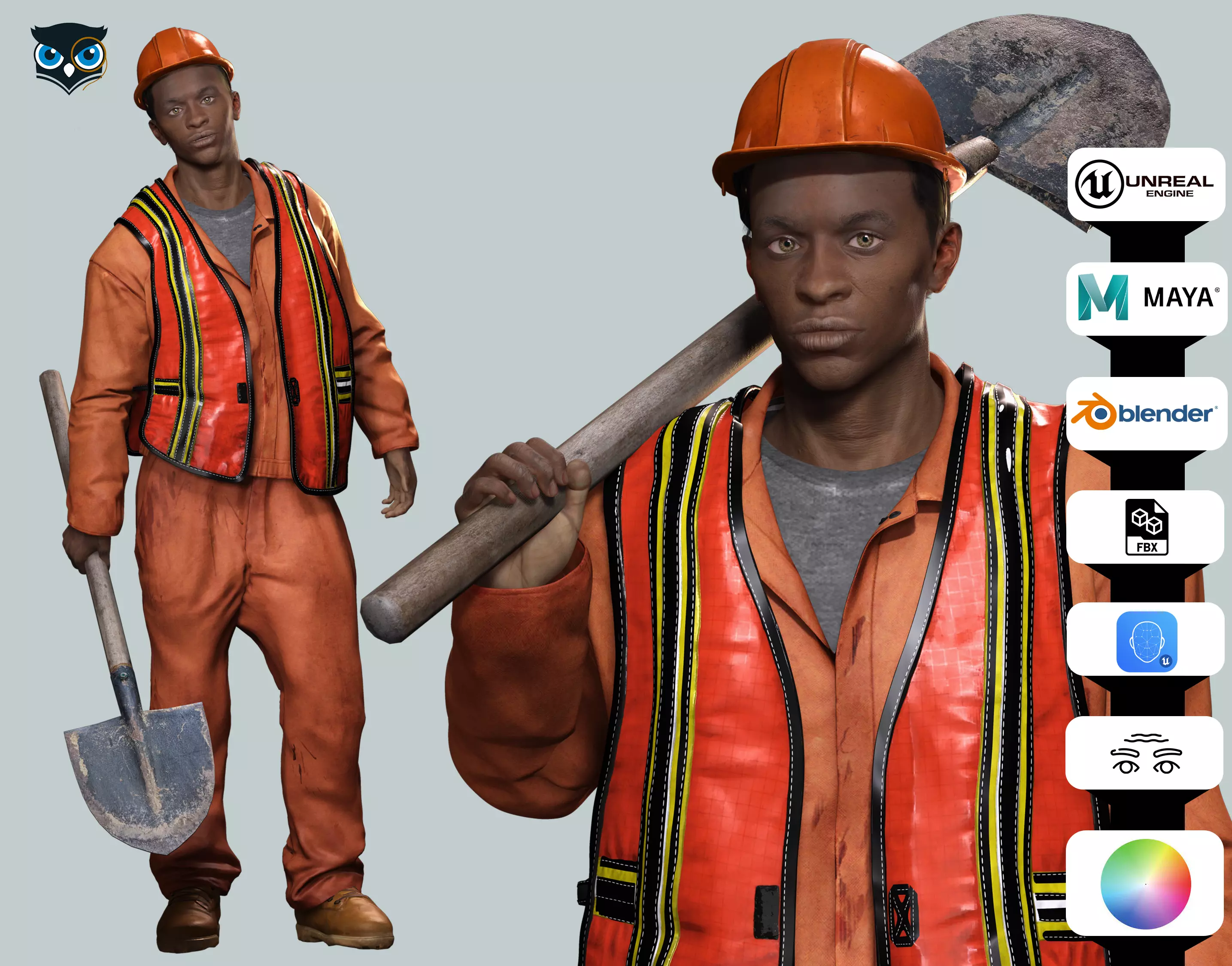 Realistic Construction Worker in Safety Gear Low-poly 3D model_0