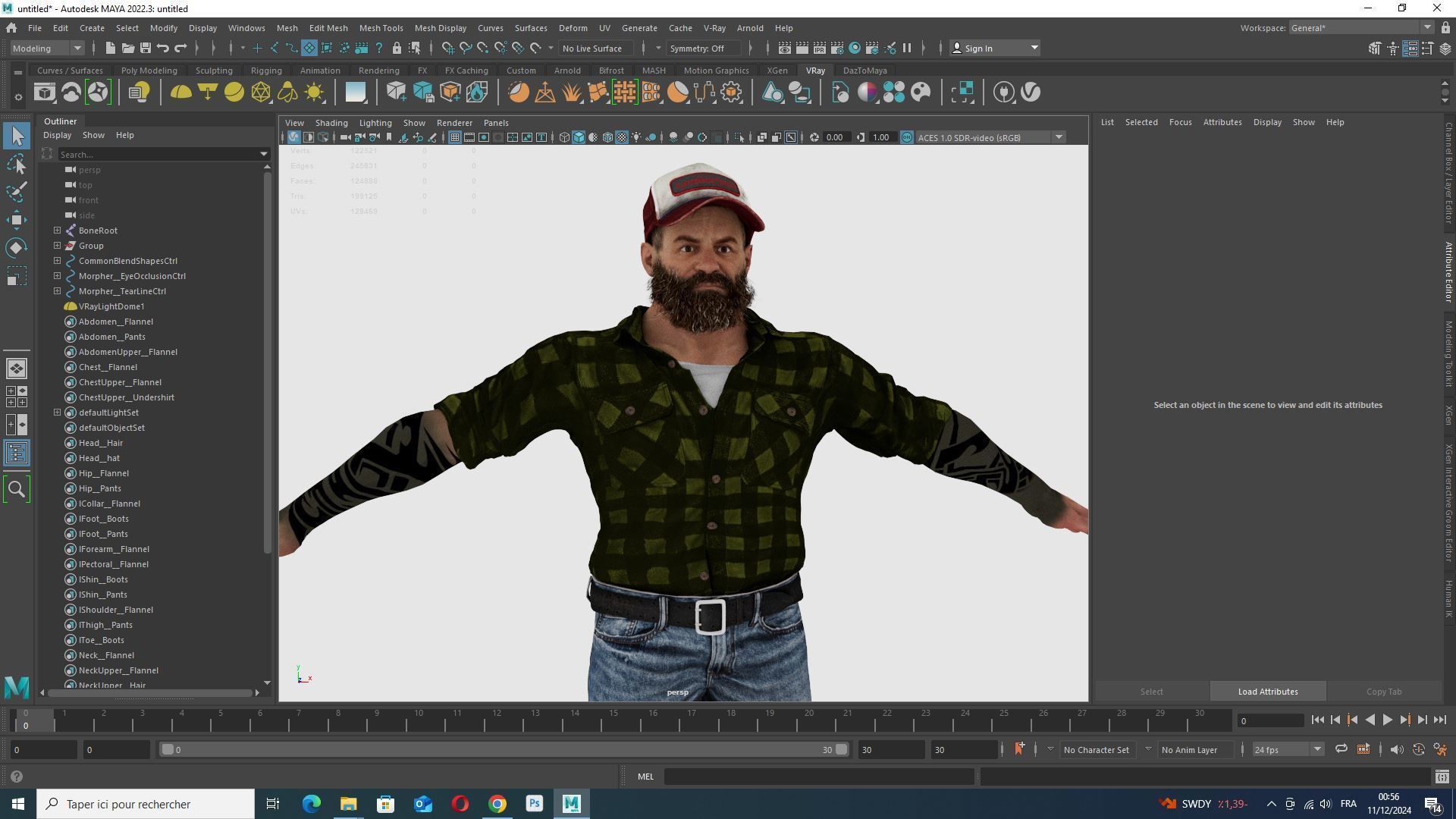 Realistic Man Bearded Lumberjack Low-poly 3D model_10