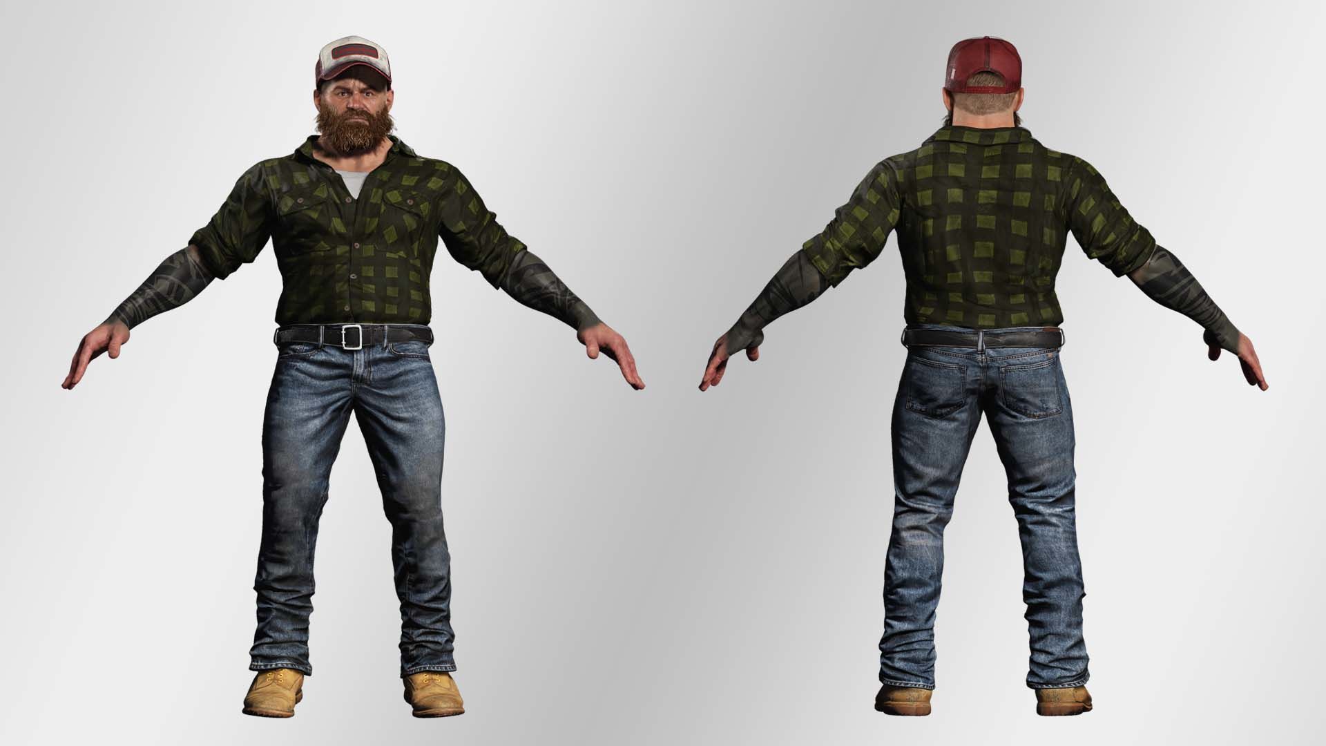 Realistic Man Bearded Lumberjack Low-poly 3D model_2