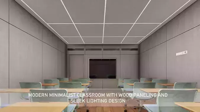 Modern Minimalist Classroom with Wood paneling Low-poly 3D model