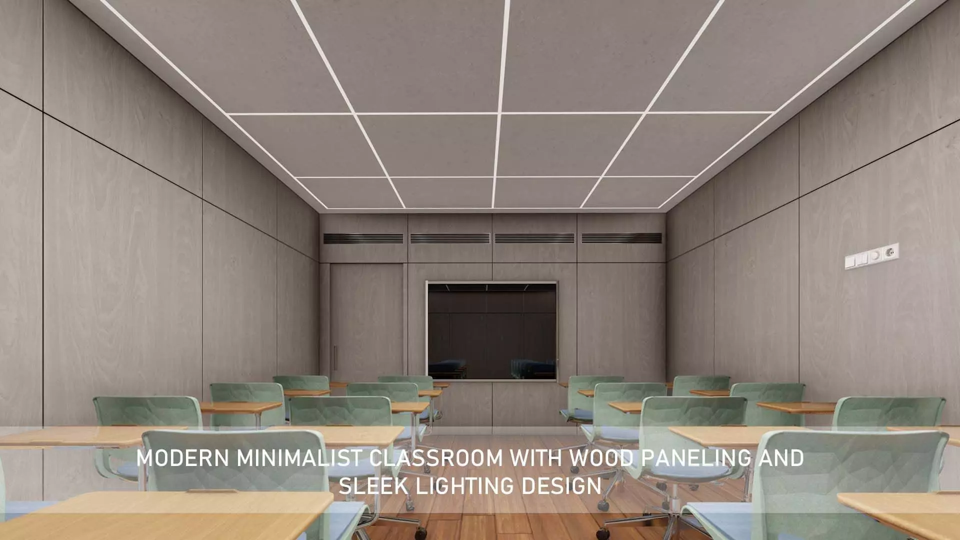 Modern Minimalist Classroom with Wood paneling Low-poly 3D model
