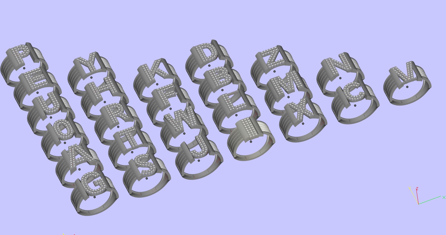 Alphabet ring with stone patterned and unpatterned 3D print model_1