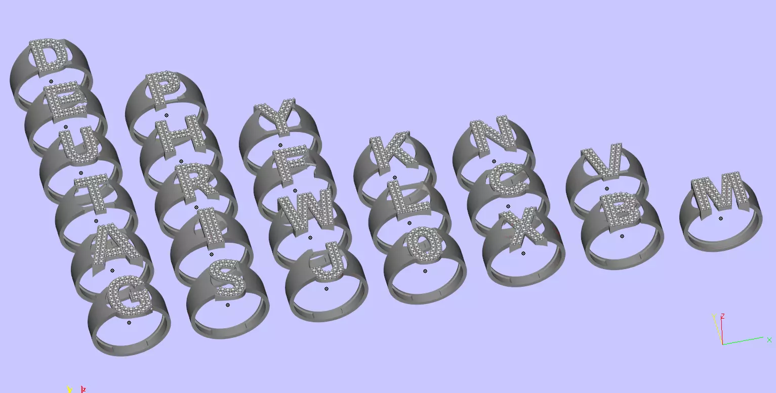 Alphabet ring with stone patterned and unpatterned 3D print model_0