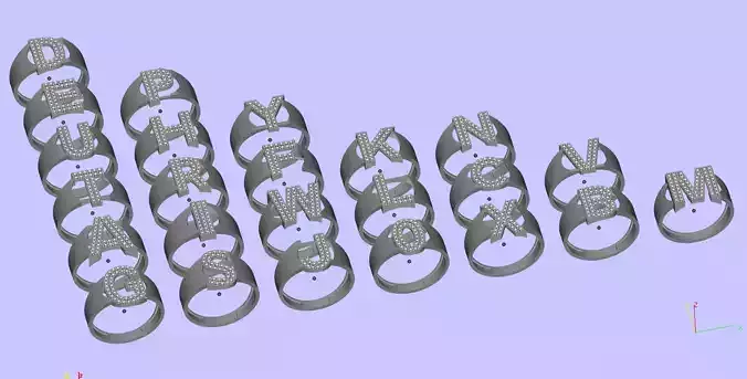 Alphabet ring with stone patterned and unpatterned