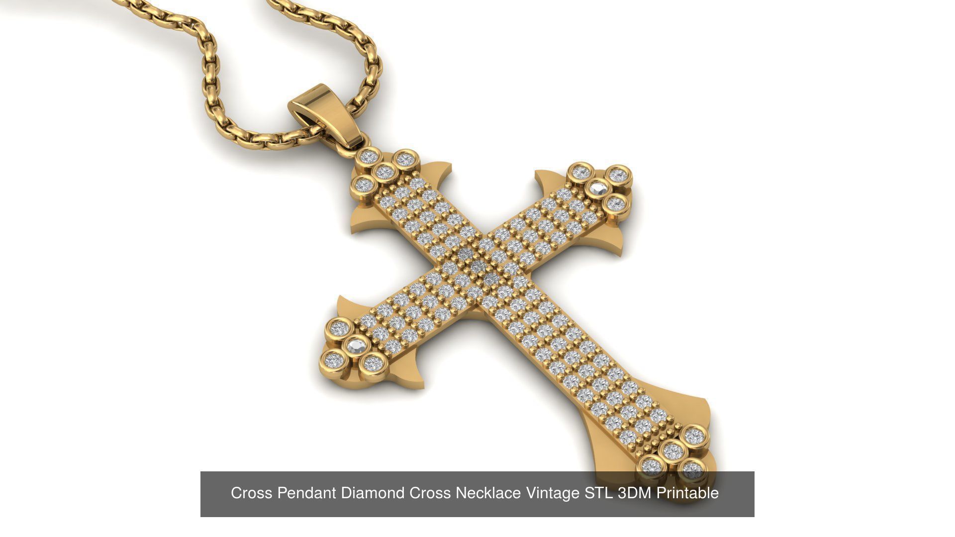 34 Cross Pendant Diamond Cross Necklace Vintage STL 3DM 3D Model Collection_12