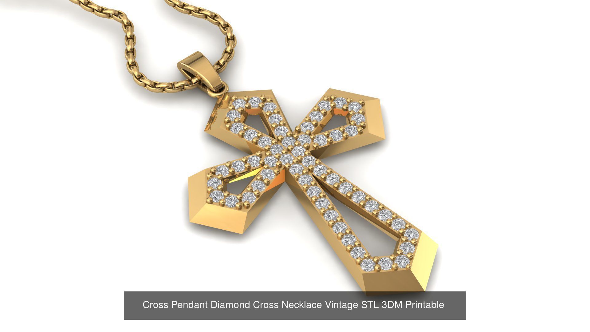 34 Cross Pendant Diamond Cross Necklace Vintage STL 3DM 3D Model Collection_17