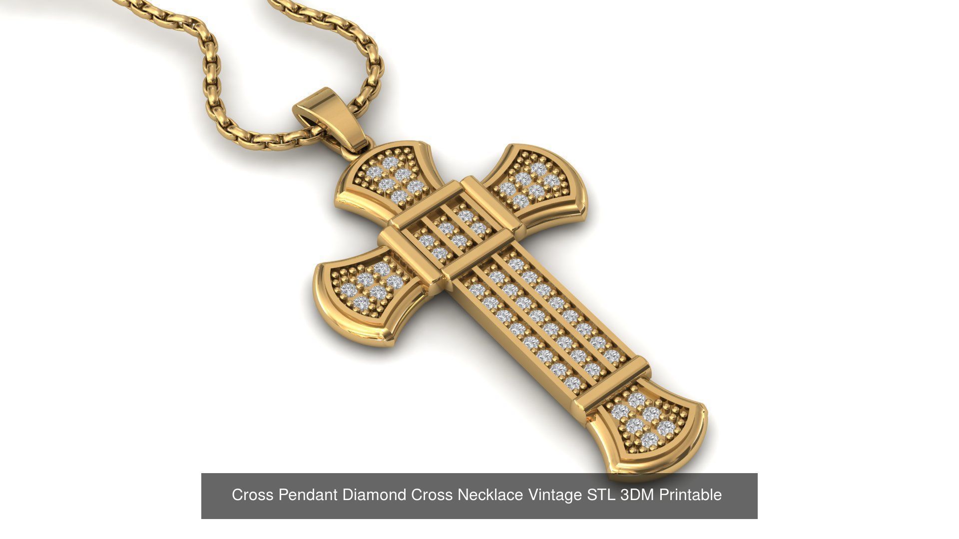 34 Cross Pendant Diamond Cross Necklace Vintage STL 3DM 3D Model Collection_38