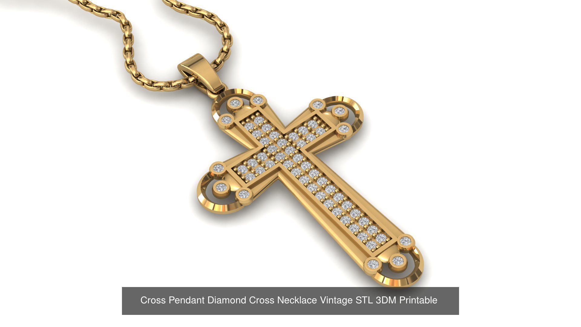 34 Cross Pendant Diamond Cross Necklace Vintage STL 3DM 3D Model Collection_6