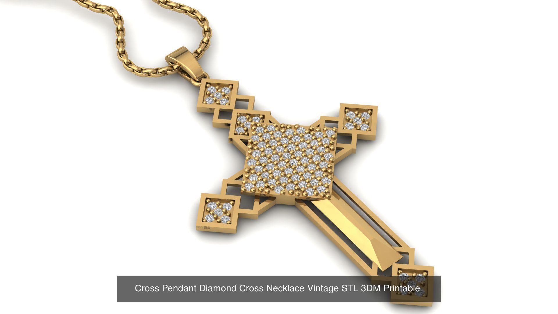 34 Cross Pendant Diamond Cross Necklace Vintage STL 3DM 3D Model Collection_26
