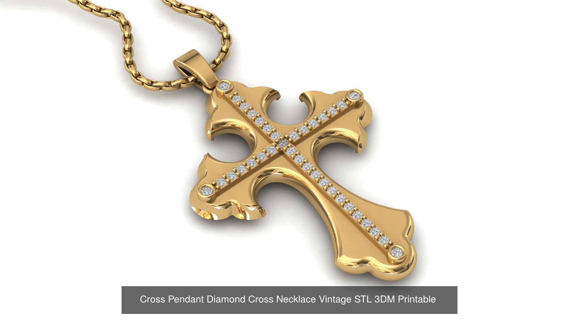 34 Cross Pendant Diamond Cross Necklace Vintage STL 3DM 3D Model Collection_24