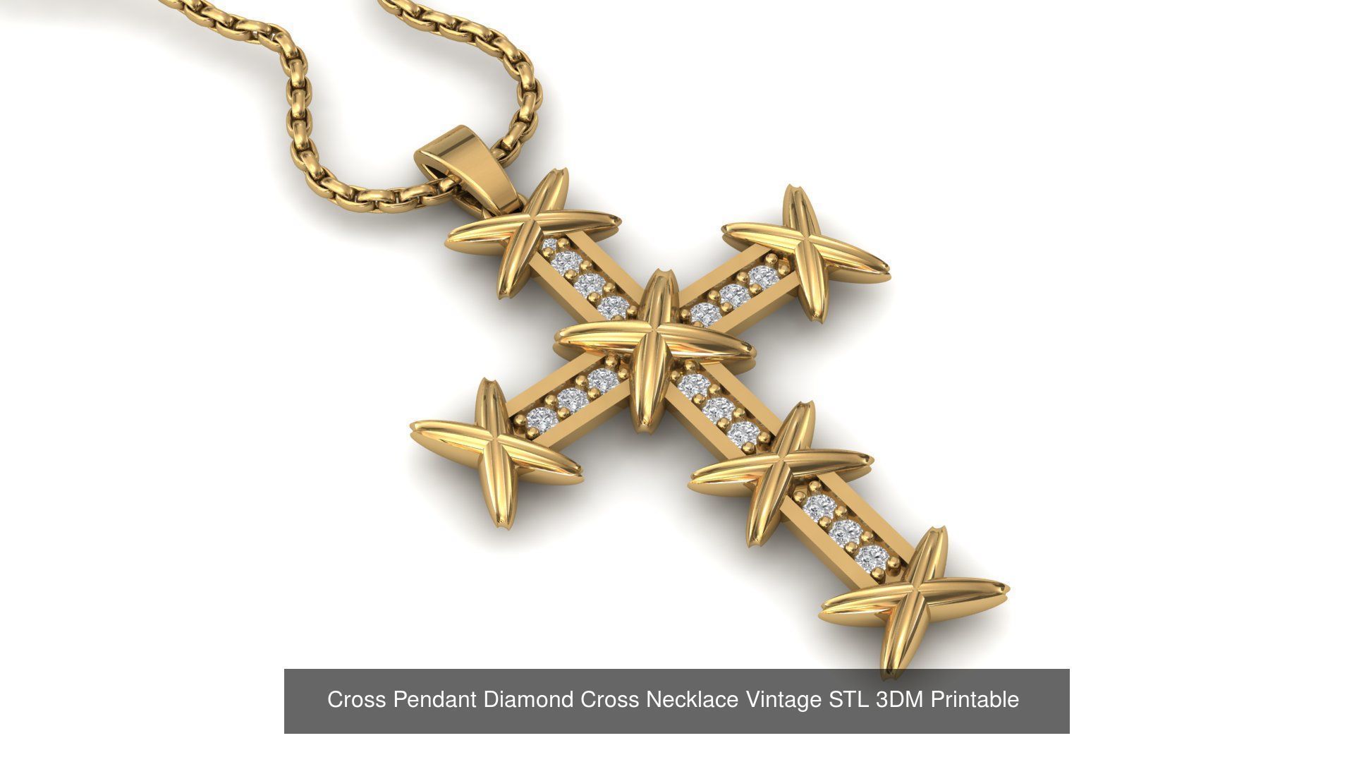 34 Cross Pendant Diamond Cross Necklace Vintage STL 3DM 3D Model Collection_15