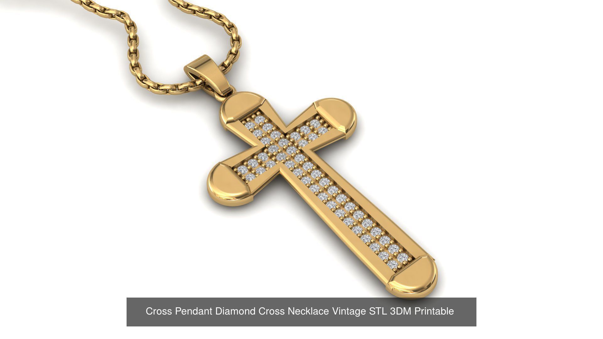 34 Cross Pendant Diamond Cross Necklace Vintage STL 3DM 3D Model Collection_7