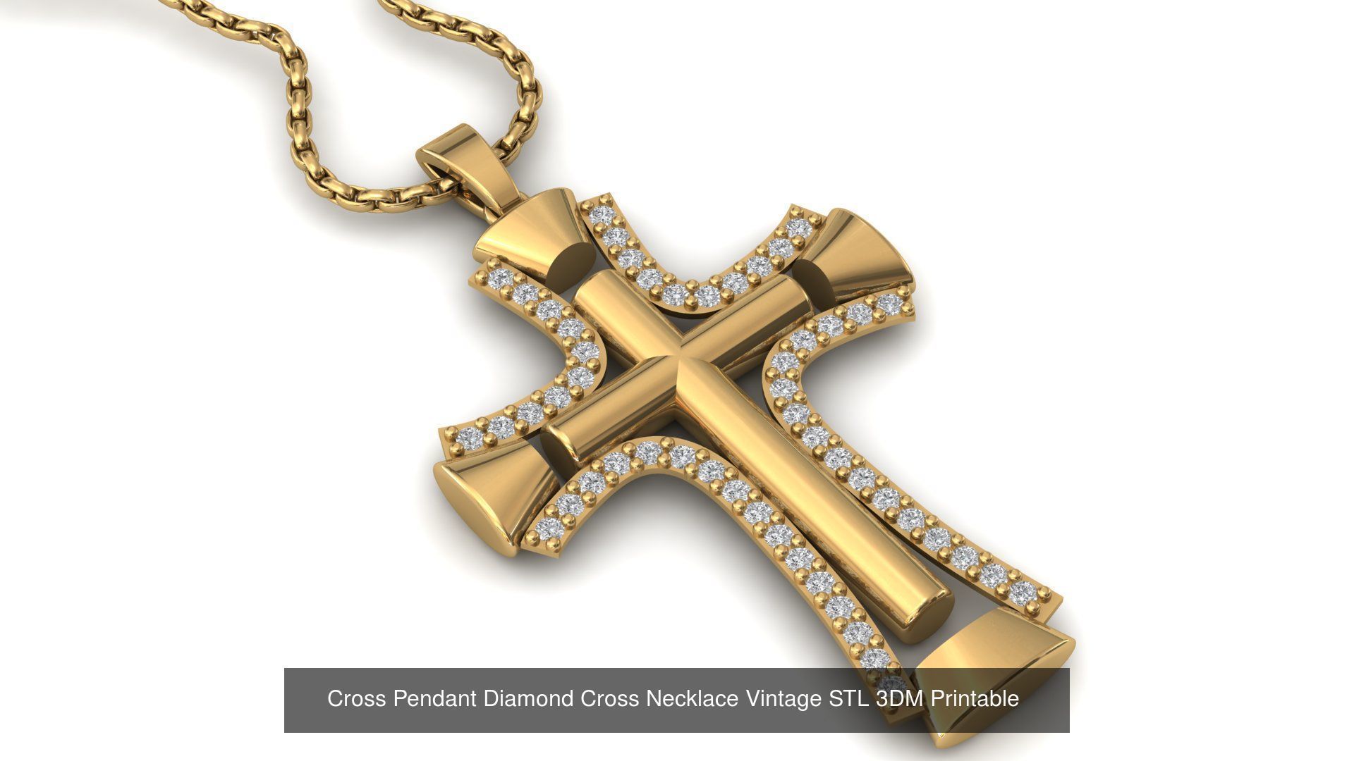 34 Cross Pendant Diamond Cross Necklace Vintage STL 3DM 3D Model Collection_11