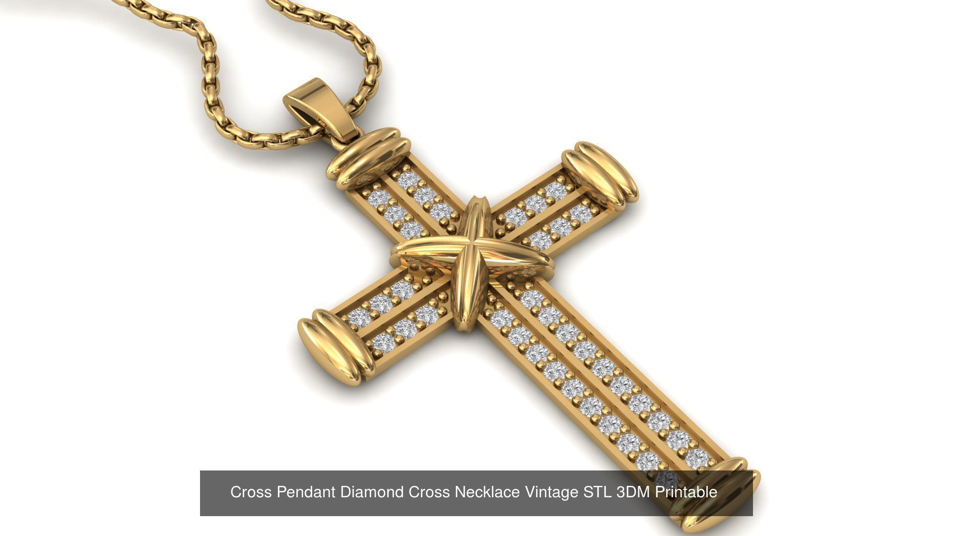 34 Cross Pendant Diamond Cross Necklace Vintage STL 3DM 3D Model Collection_10