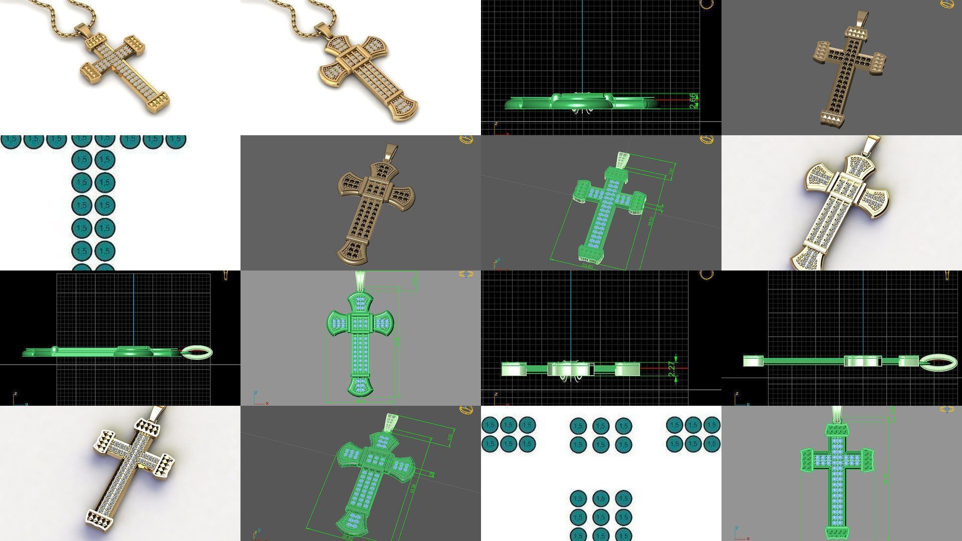 34 Cross Pendant Diamond Cross Necklace Vintage STL 3DM 3D Model Collection_3