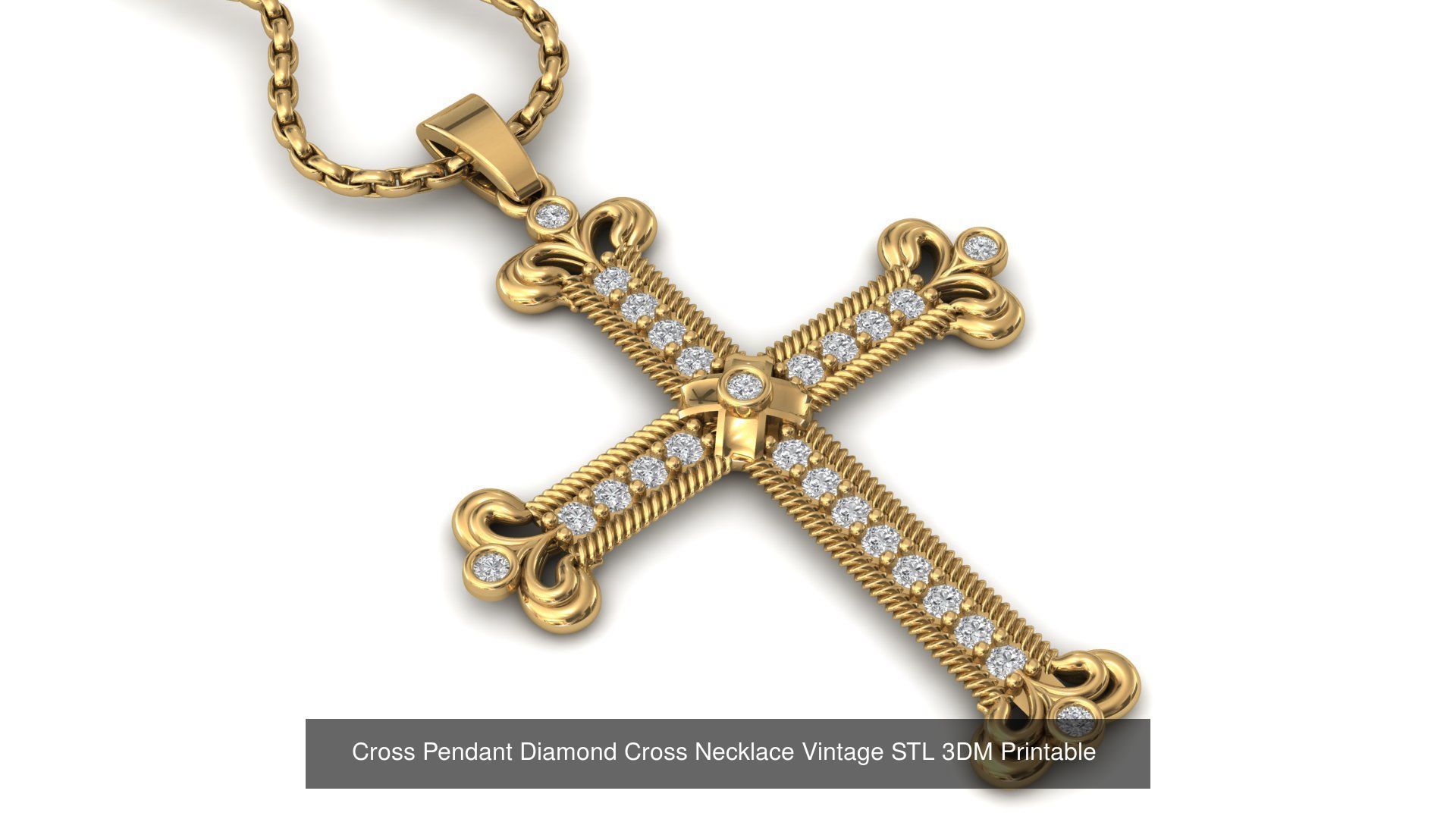 34 Cross Pendant Diamond Cross Necklace Vintage STL 3DM 3D Model Collection_32