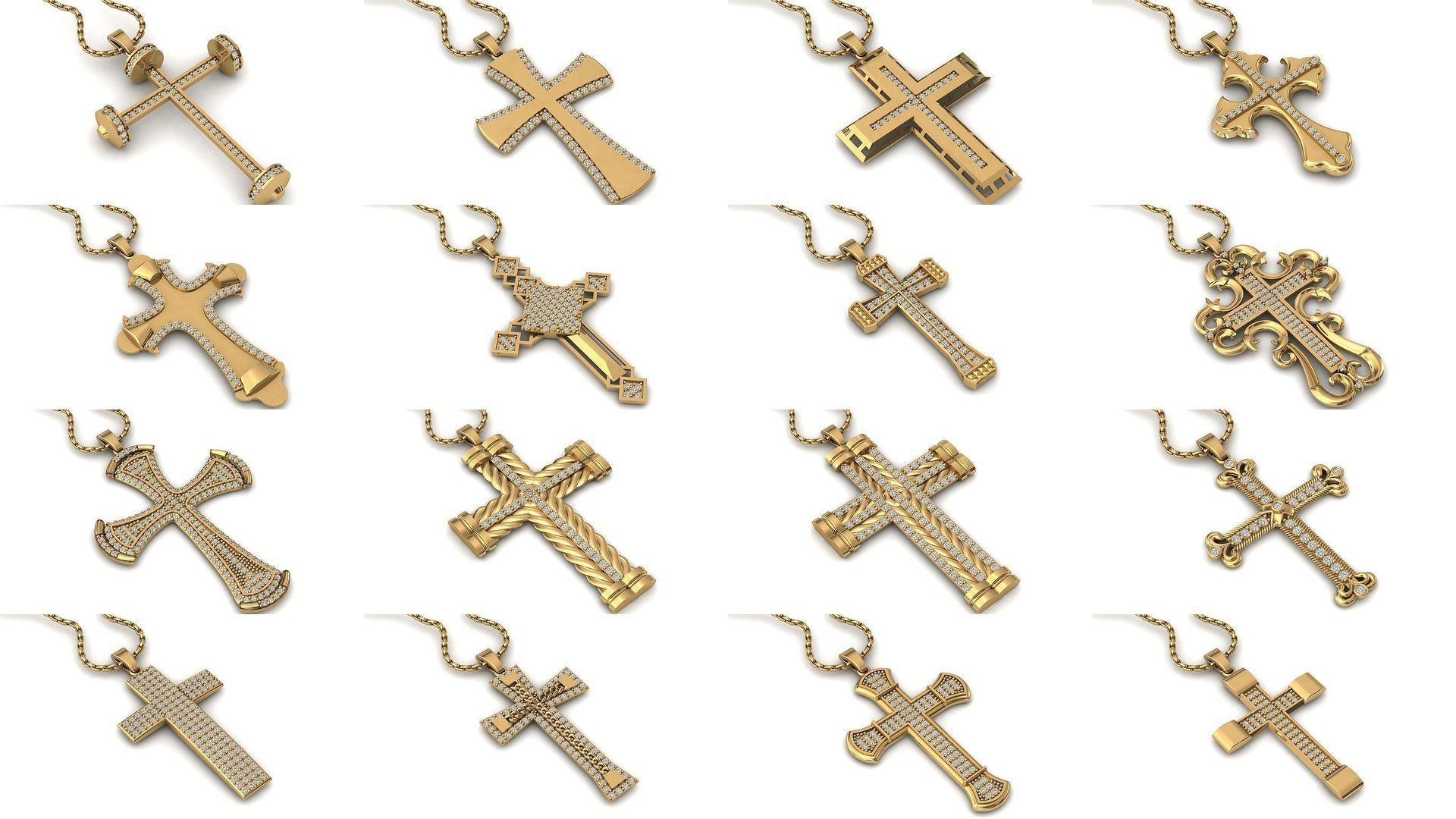 34 Cross Pendant Diamond Cross Necklace Vintage STL 3DM 3D Model Collection_1