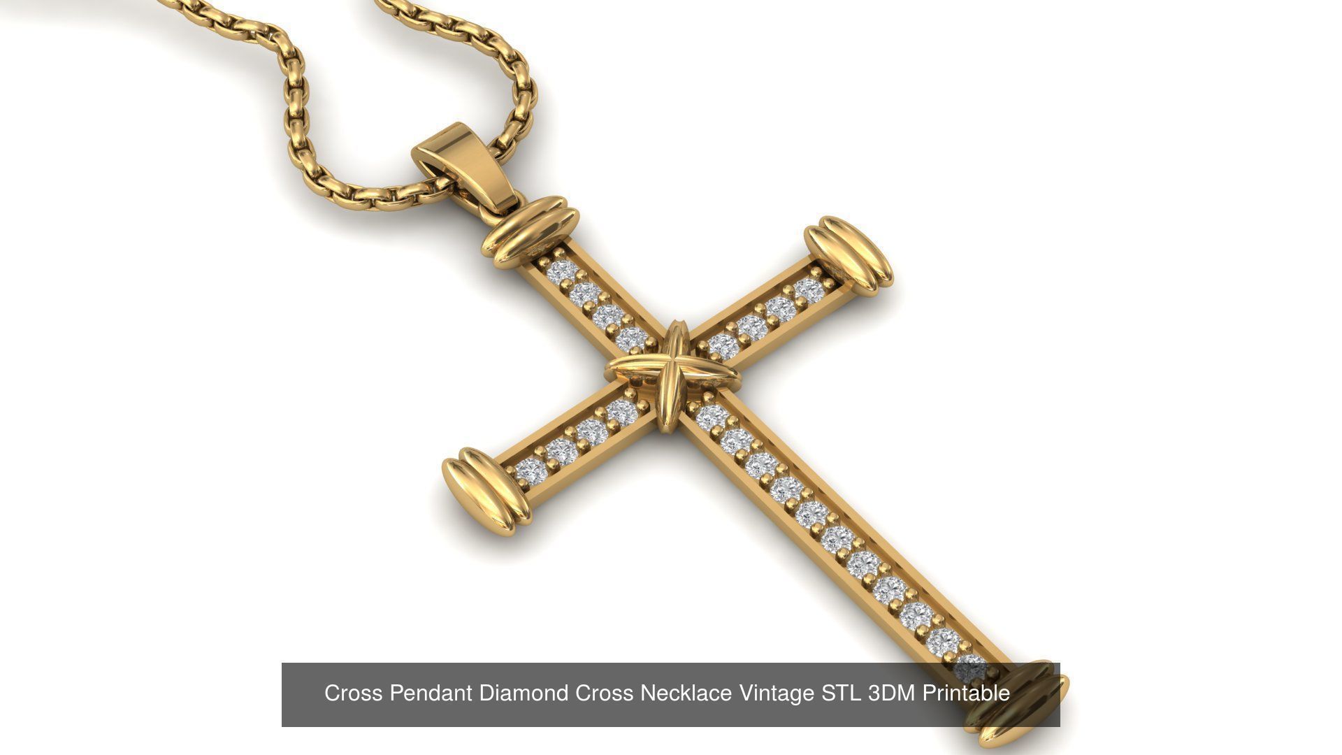 34 Cross Pendant Diamond Cross Necklace Vintage STL 3DM 3D Model Collection_9