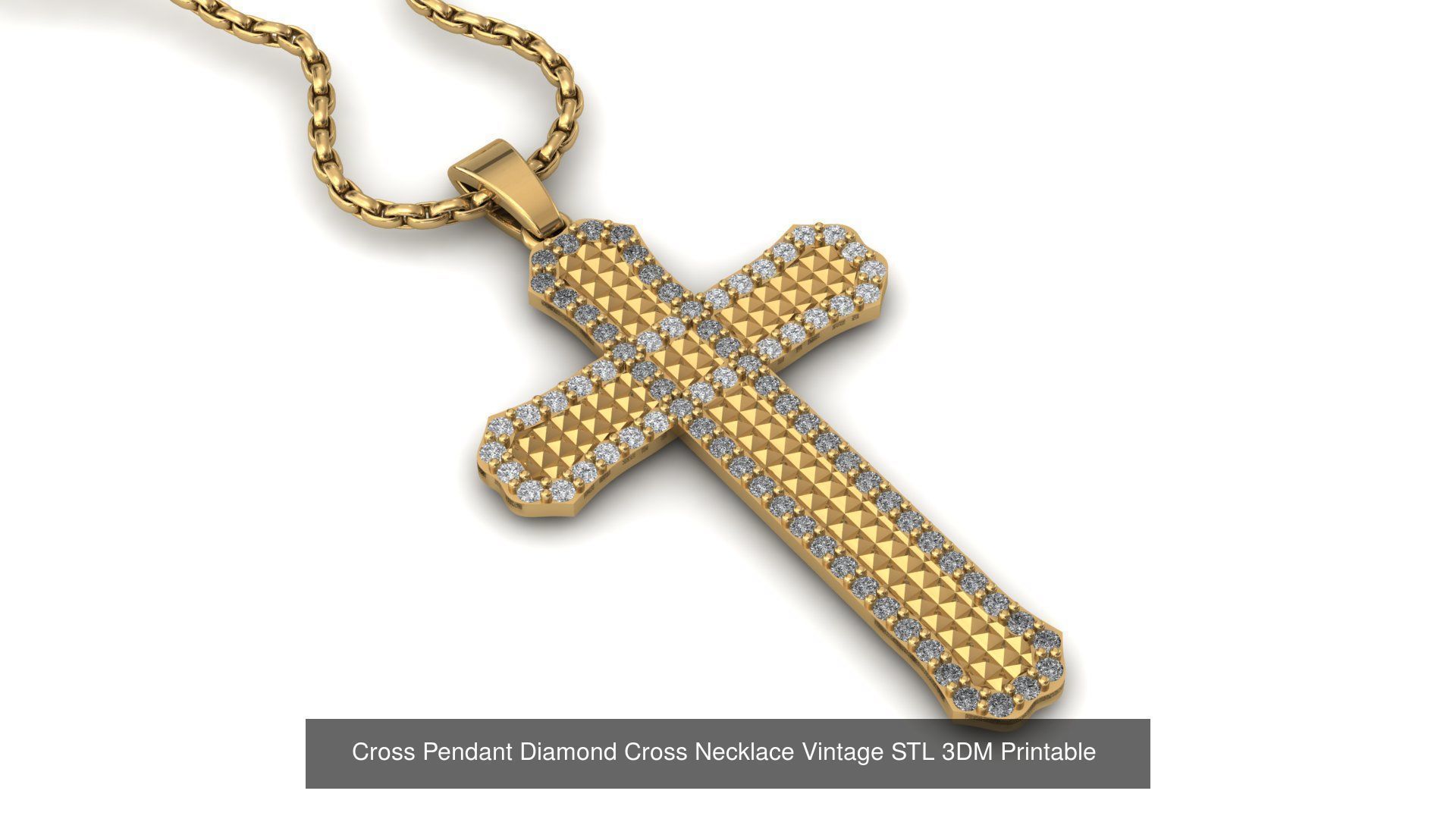 34 Cross Pendant Diamond Cross Necklace Vintage STL 3DM 3D Model Collection_5