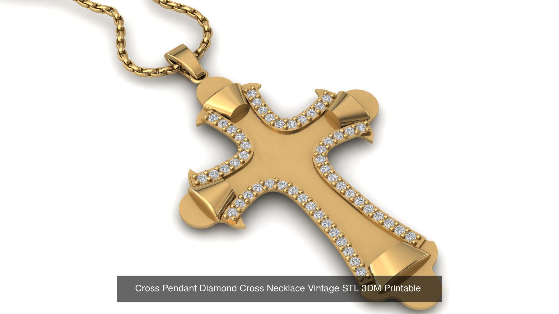 34 Cross Pendant Diamond Cross Necklace Vintage STL 3DM 3D Model Collection_25