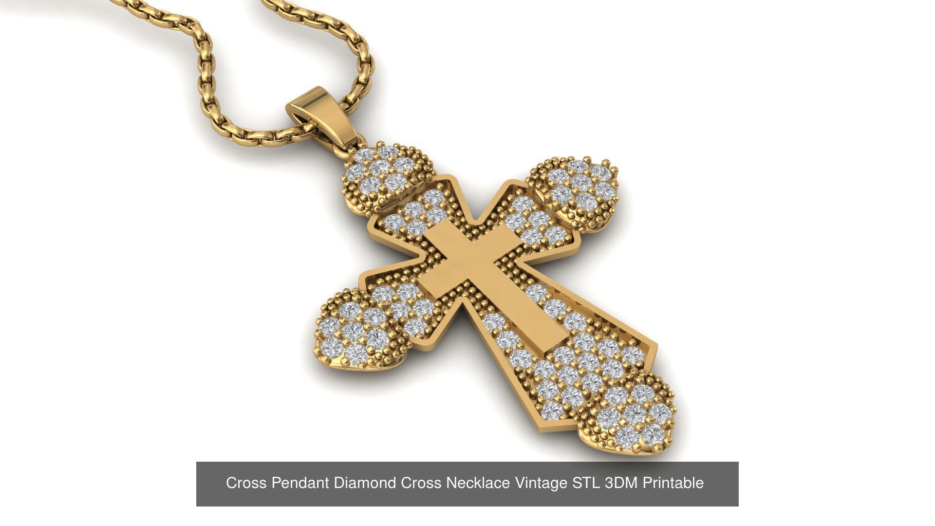 34 Cross Pendant Diamond Cross Necklace Vintage STL 3DM 3D Model Collection_19