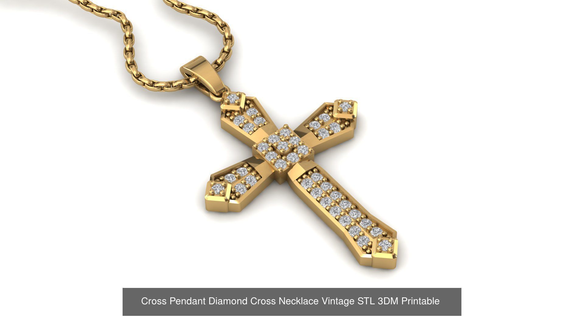 34 Cross Pendant Diamond Cross Necklace Vintage STL 3DM 3D Model Collection_16