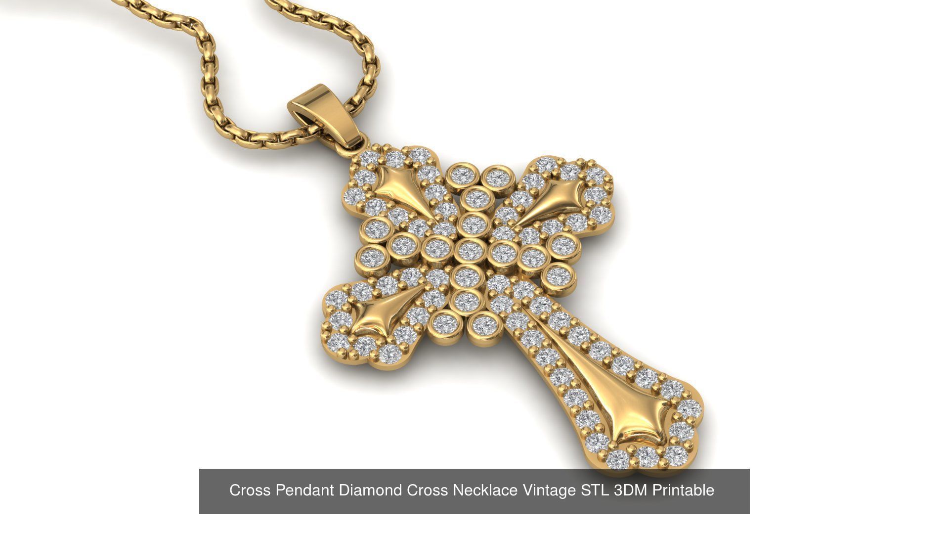 34 Cross Pendant Diamond Cross Necklace Vintage STL 3DM 3D Model Collection_18