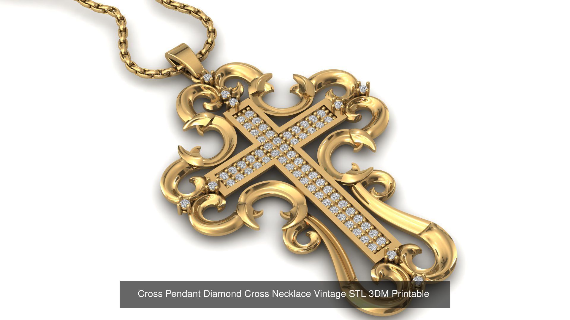 34 Cross Pendant Diamond Cross Necklace Vintage STL 3DM 3D Model Collection_28