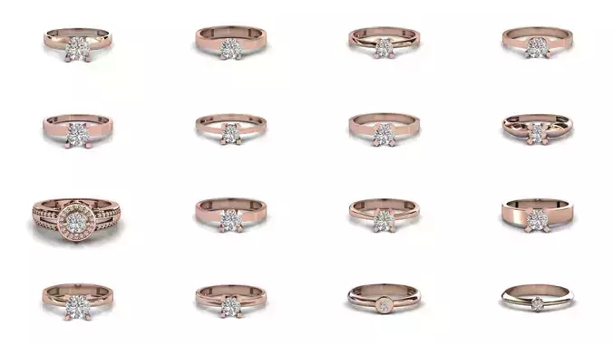 120 Diamond solitaire wedding engagement women rings STL 3DM 