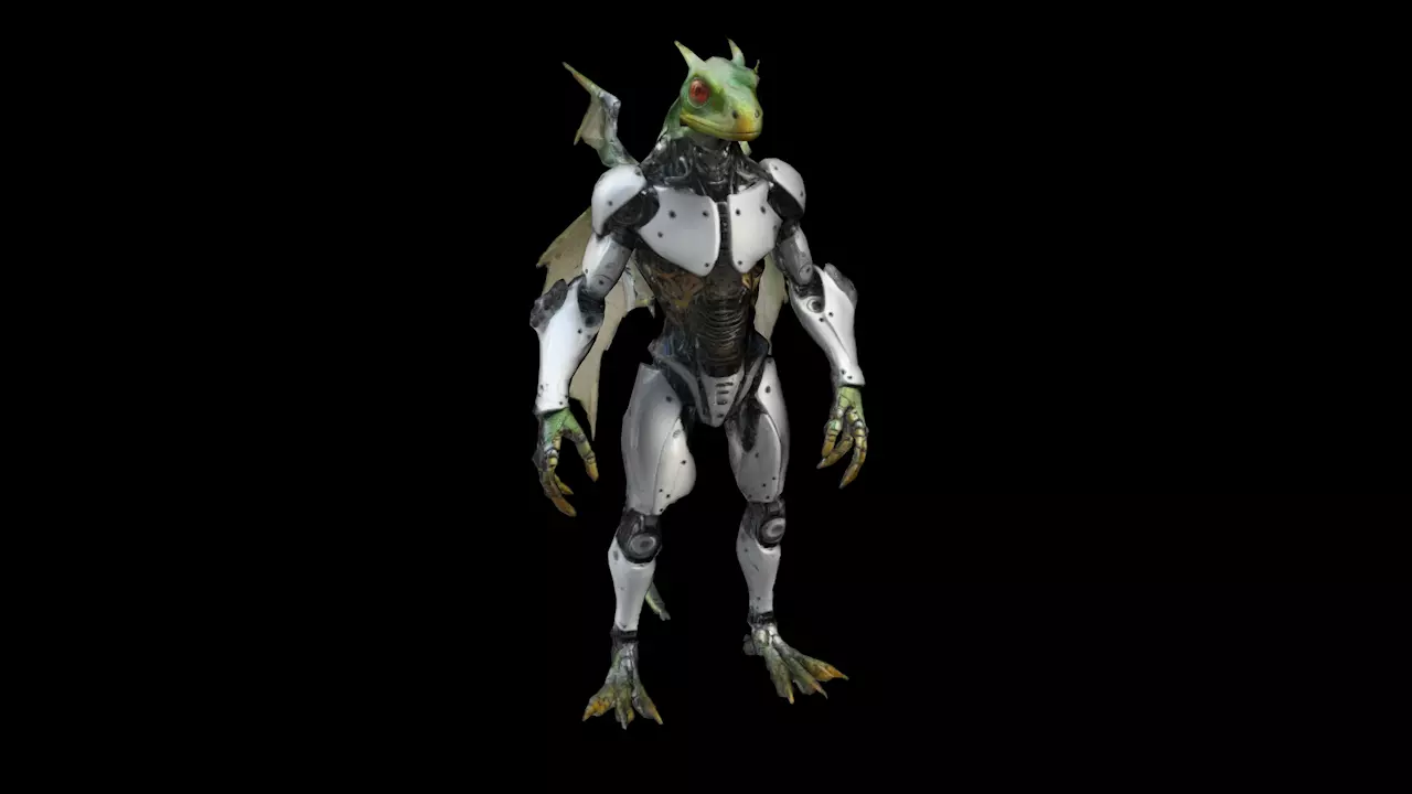 cyborg lizardman with wings 3D print model